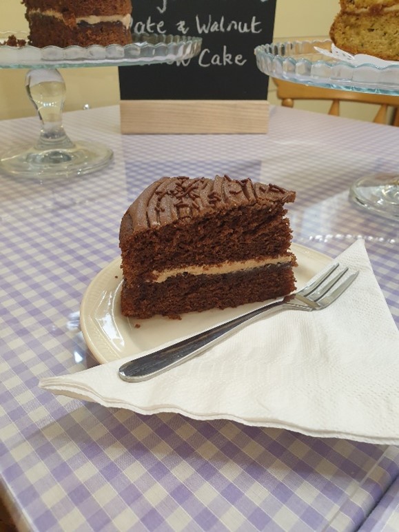 A slice of chocolate cake 