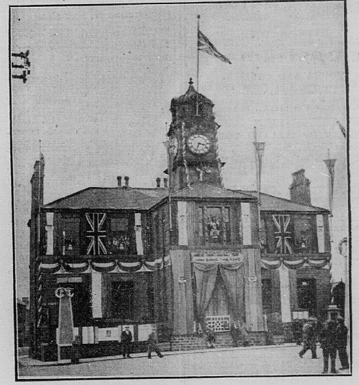 Hoyland town hall decorated for the coronation