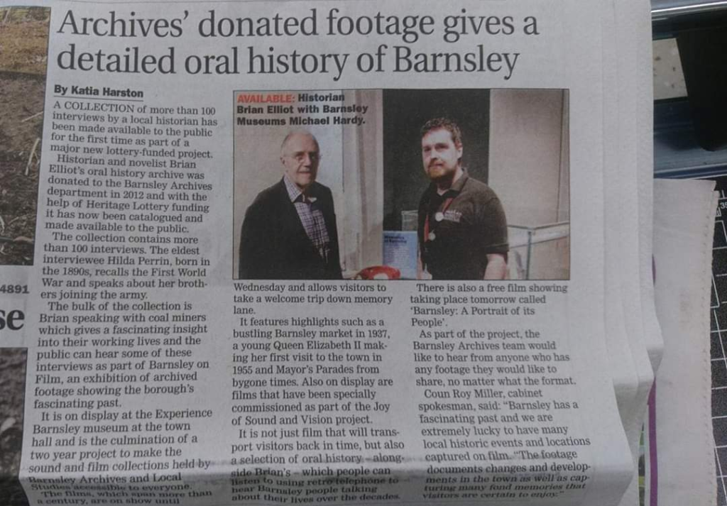 Newspaper cutting "Archives donated footage gives a detailed oral history of Barnsley