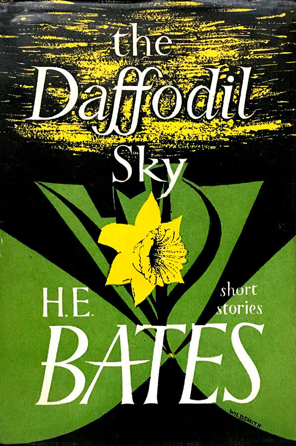 Front page of the book, a mainly green and black background with a single daffodil 